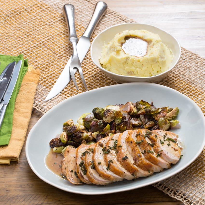 Recipe Roasted Turkey & Brussels Sprouts with Mashed Potatoes & Sage