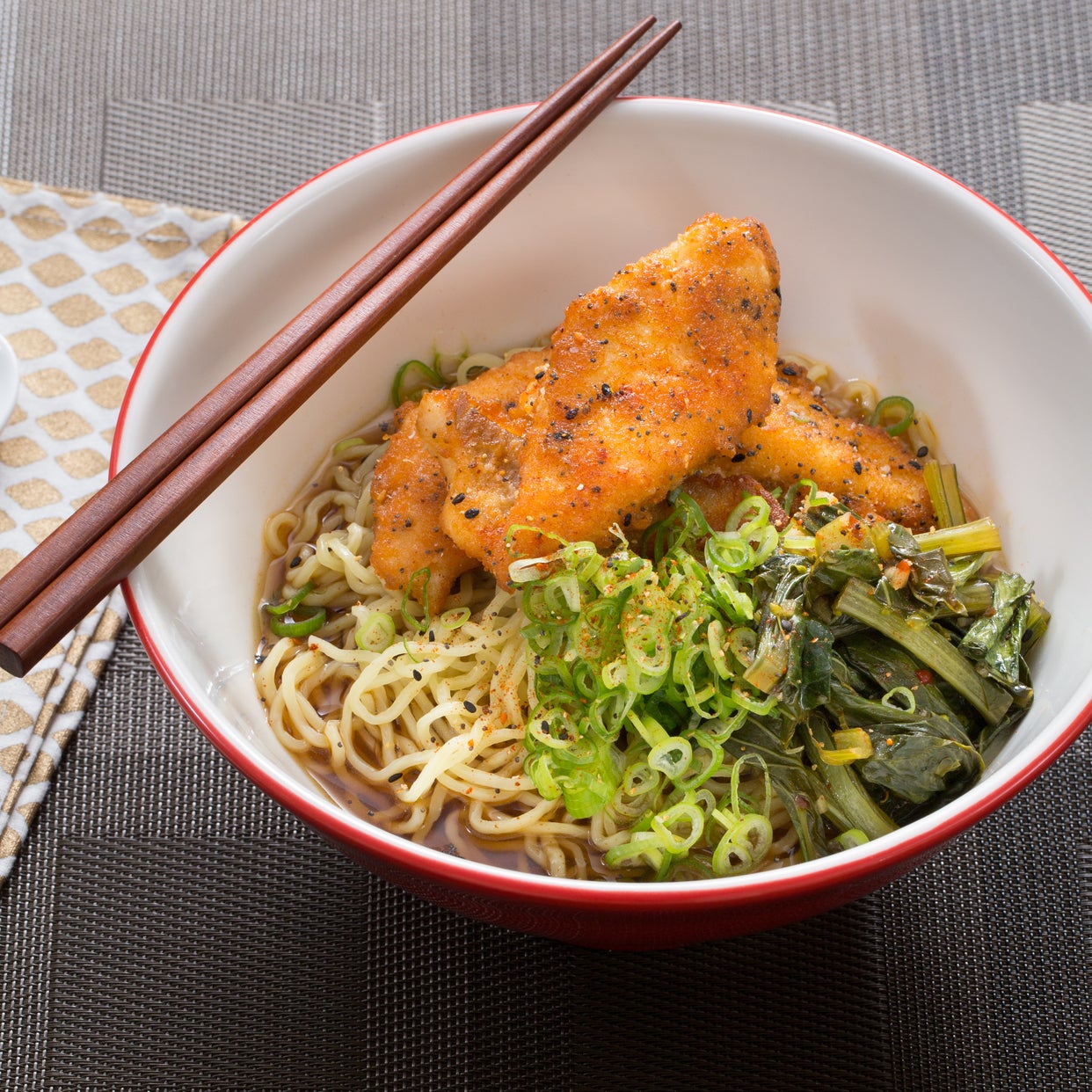 Recipe Crispy Catfish Shoyu Ramen with Yu Choy & Fresh Ramen Noodles