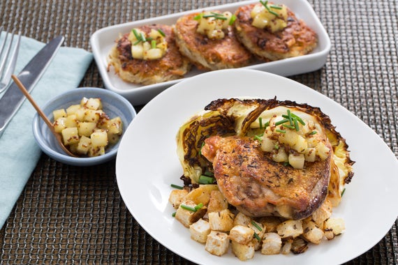 Roast Chicken & Potato Latkes With Savoy Cabbage & Apple-Mustard Chutney-image