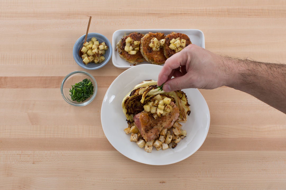 Recipe Roast Chicken & Potato Latkes with Savoy Cabbage & Apple