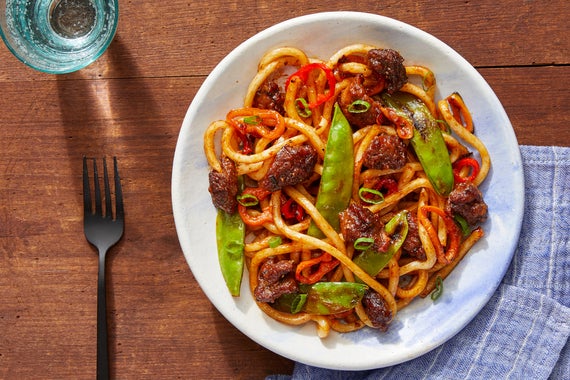 One-Pan Beef & Udon Noodle Stir-Fry with Snow Peas & Sweet Peppers-image