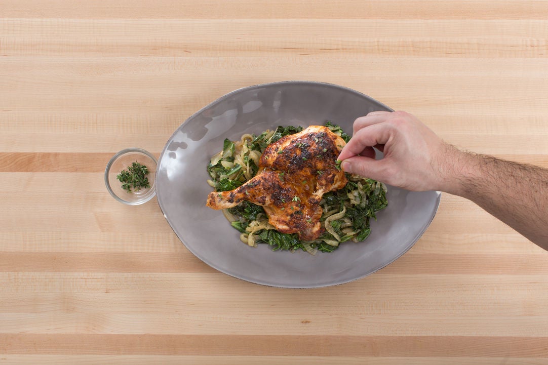 Recipe Spiced Roast Chicken & Collard Greens with Maple Butter & Thyme