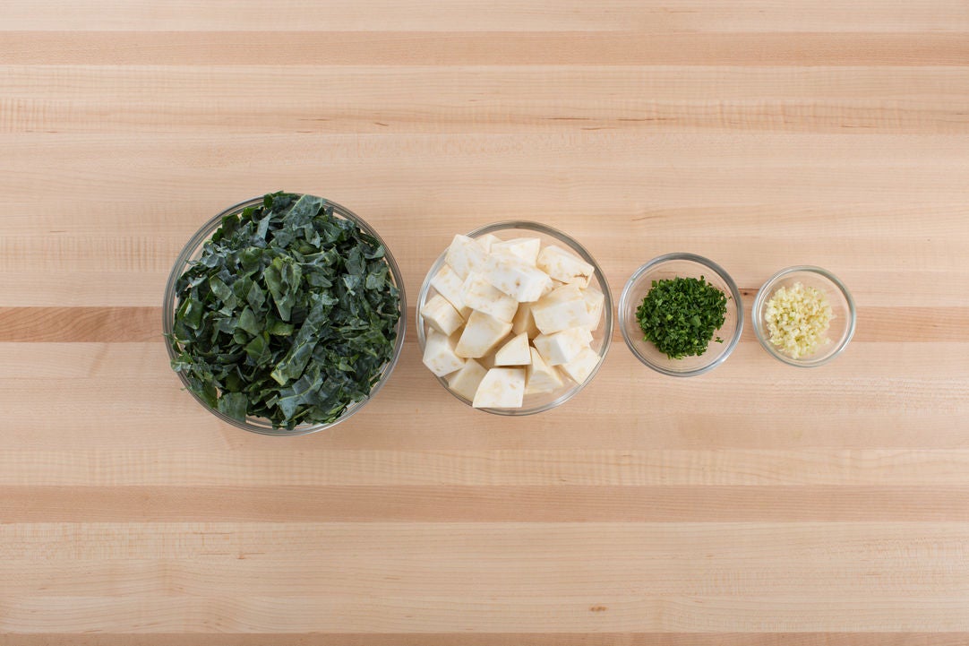 Recipe Chicken Meatballs with Braised Kale & Spiced Celeriac Mash