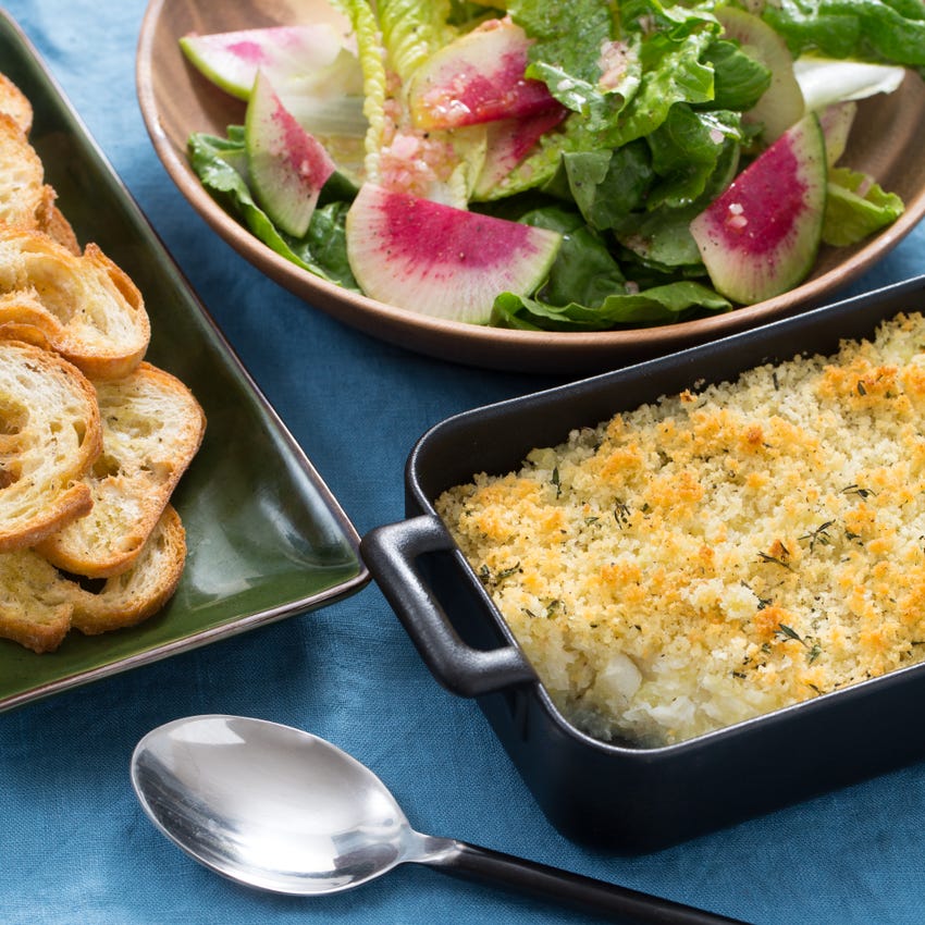 Recipe Cod & Potato Brandade with Watermelon Radish Salad & Garlic