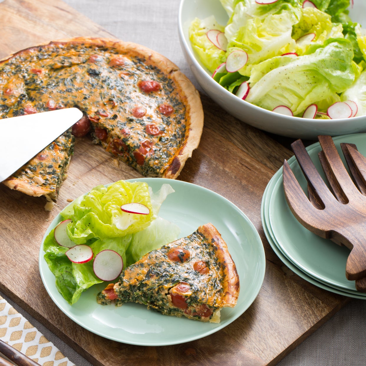 Recipe Spinach & Cherry Tomato Quiche with Butter Lettuce & Radish