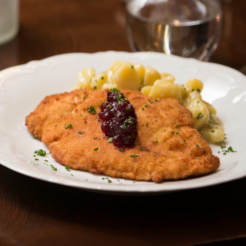 Recipe Chicken Schnitzel with Fingerling Potato Salad & Lingonberry