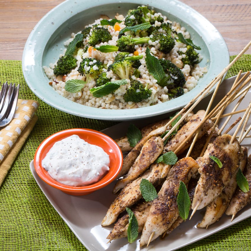 Recipe Za’atar Chicken Skewers & Mint Yogurt Sauce with Roasted