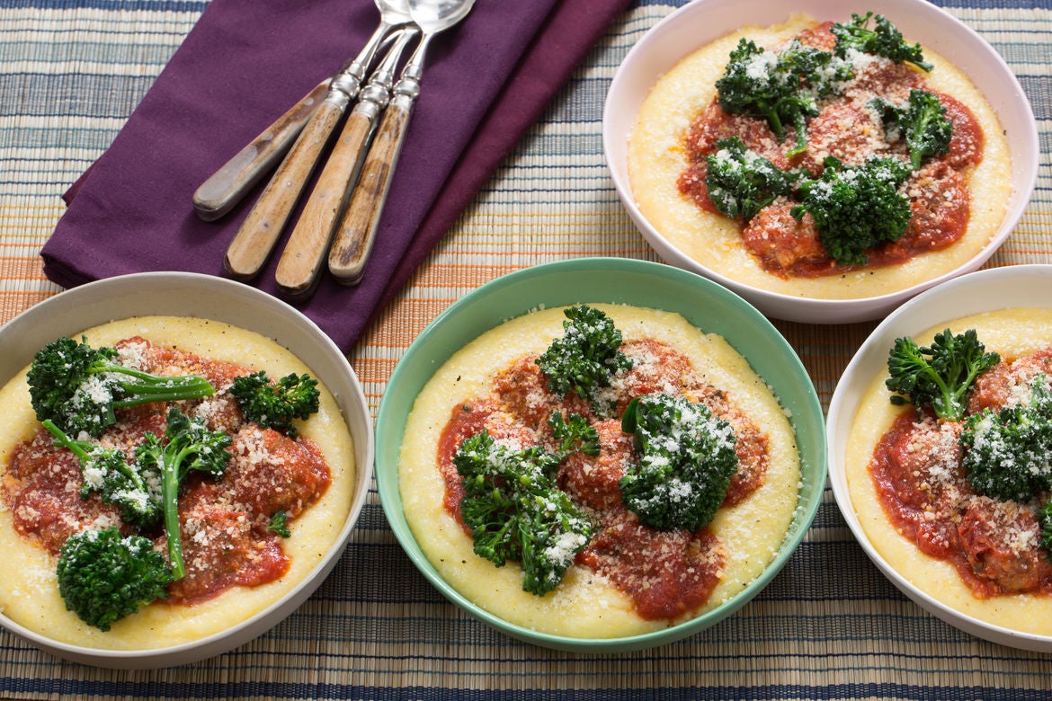 Recipe Pork & Ricotta Meatballs with Creamy Polenta & Broccolini