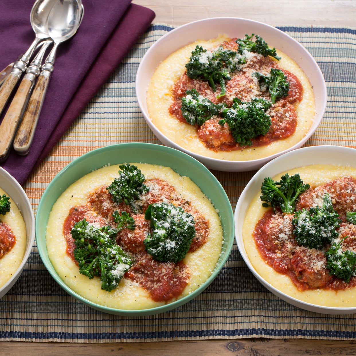 Recipe Pork & Ricotta Meatballs with Creamy Polenta & Broccolini