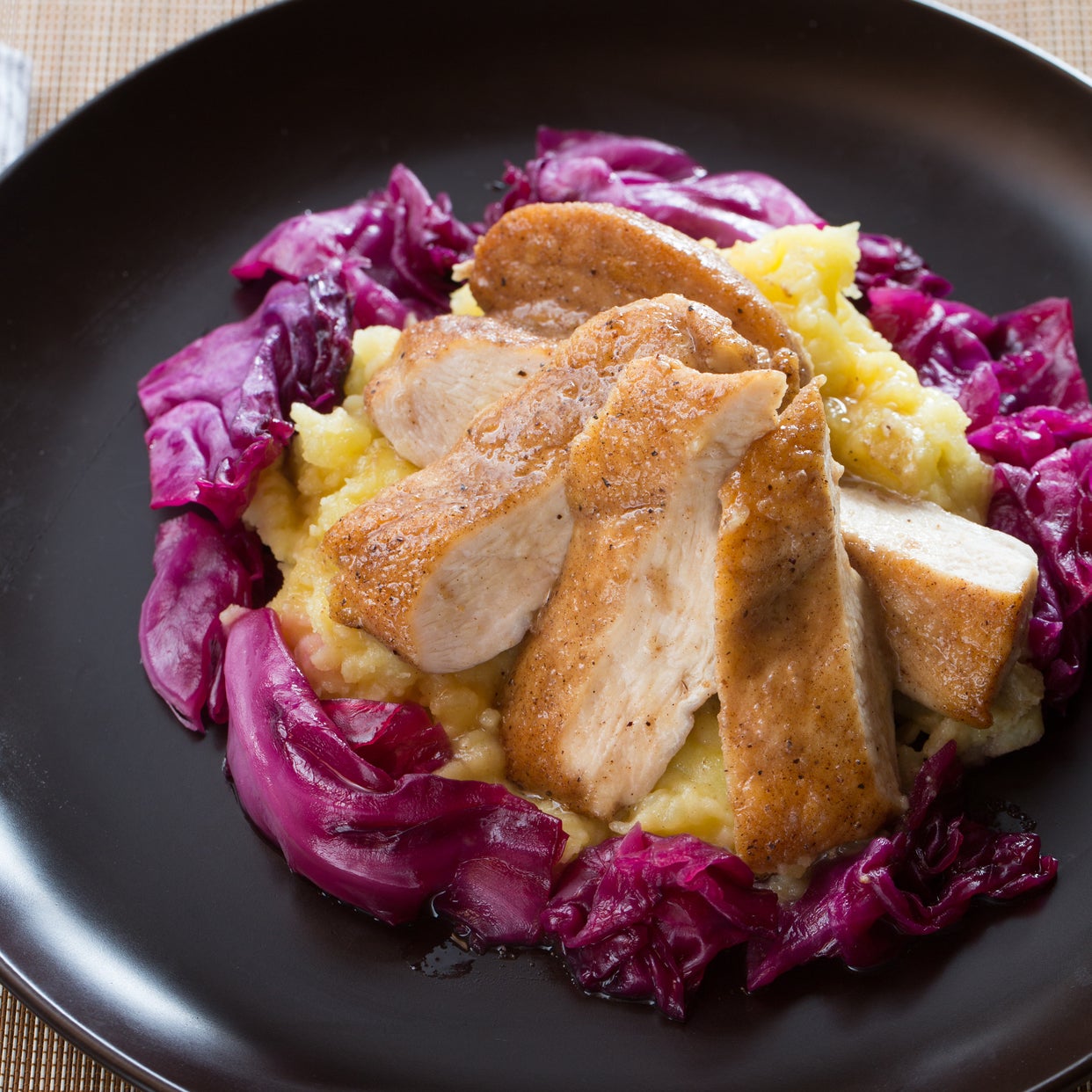Recipe Alsatian Spiced Chicken with Smashed Potatoes & Glazed Red