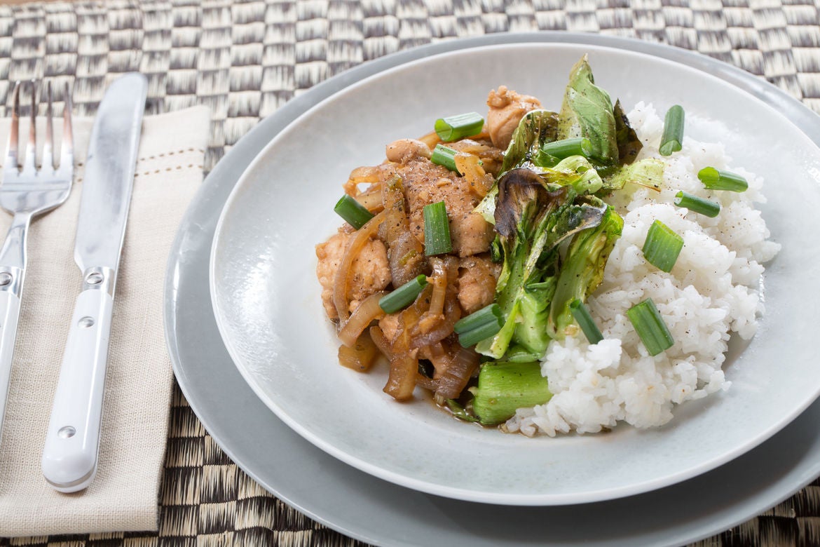 Recipe AdoboStyle Chicken with Roasted Bok Choy & Jasmine Rice Blue