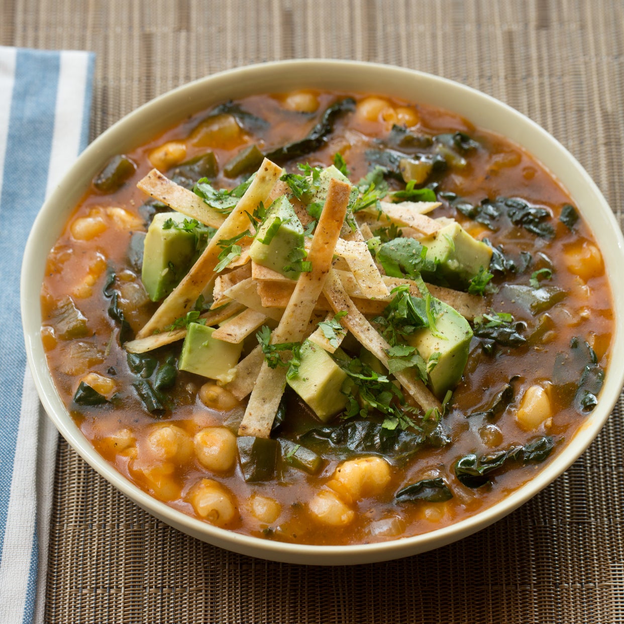 Recipe Hominy & Poblano Pepper Pozole with Avocado & Crispy Tortilla