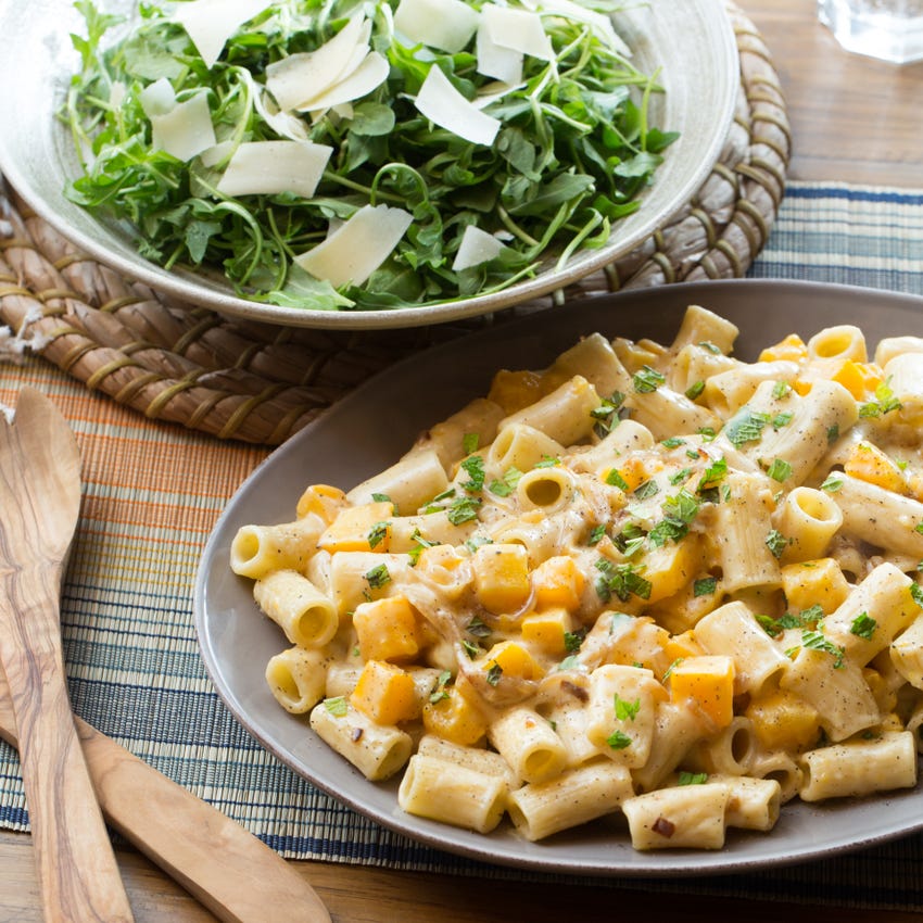 Recipe Goat Cheese & Butternut Squash Pasta with Arugula & Shaved
