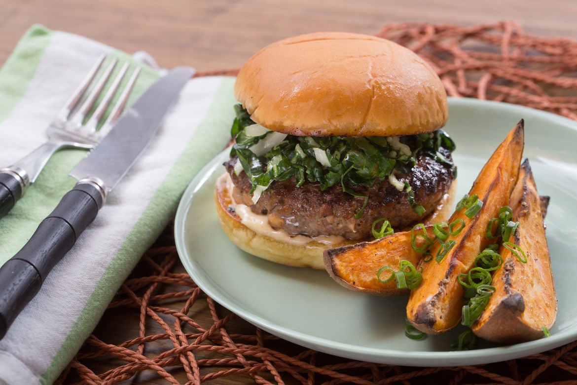 Recipe Hoisin & Shiitake Burgers with Miso Mayonnaise & Roasted Sweet