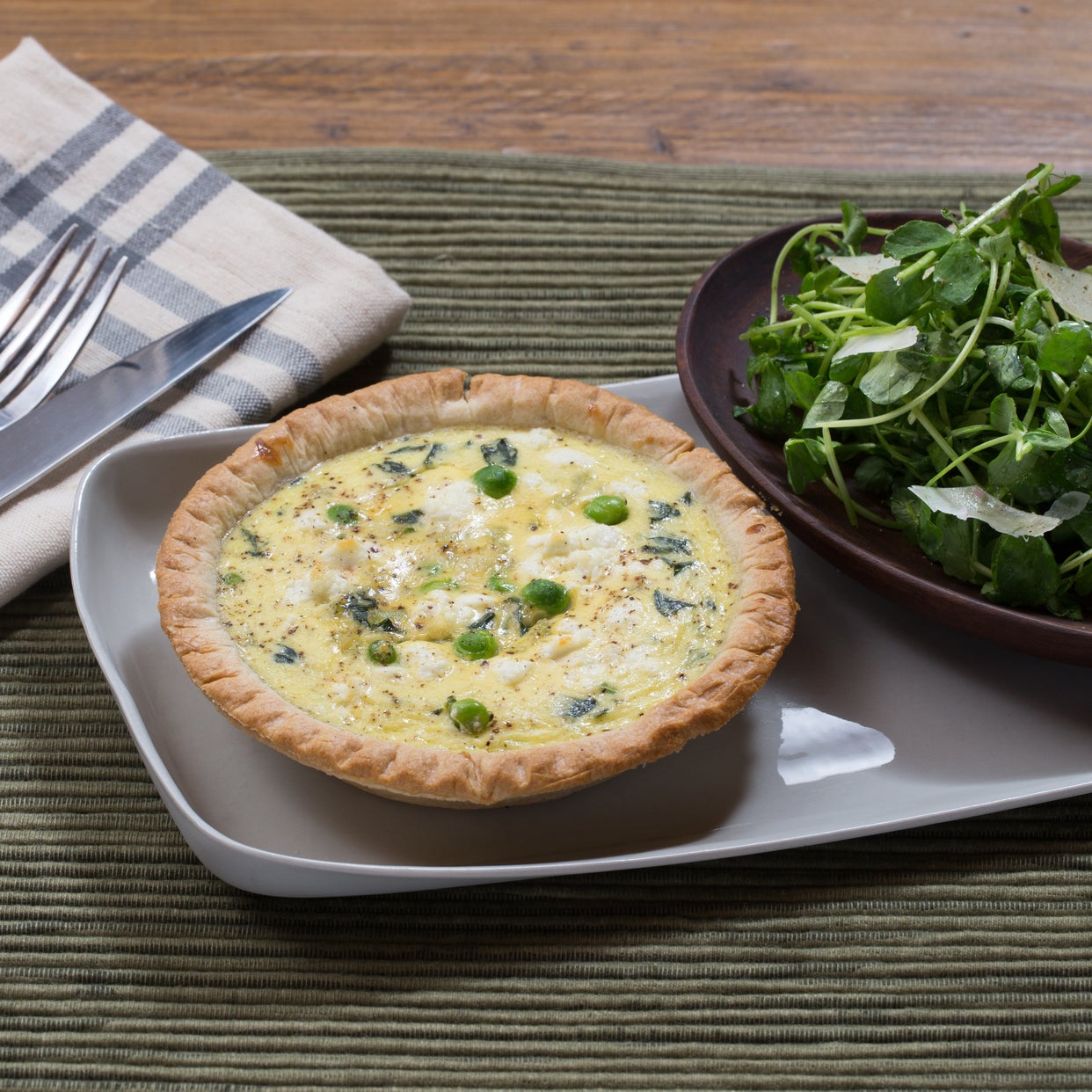 Recipe English Pea & Goat Cheese Quiches with Pea Shoot & Shaved