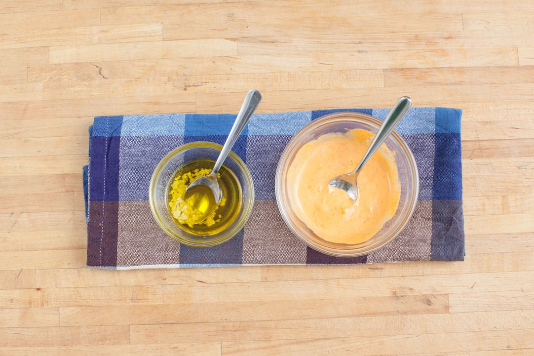 make the dipping sauce & sriracha mayo