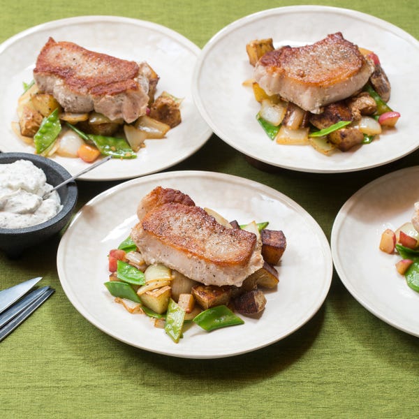 Recipe Pork Chops & Spring Vegetable Hash with Homemade Ranch Dressing