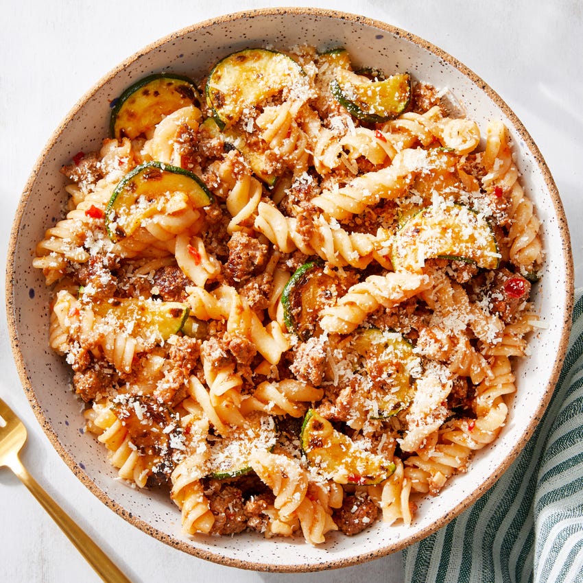 Recipe Zesty Beef & Fresh Fusilli Pasta with Zucchini Blue Apron