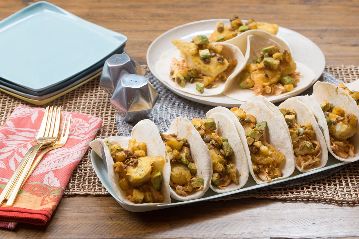 Recipe Crispy Cod & Cabbage Slaw Tacos with Avocado, Pineapple
