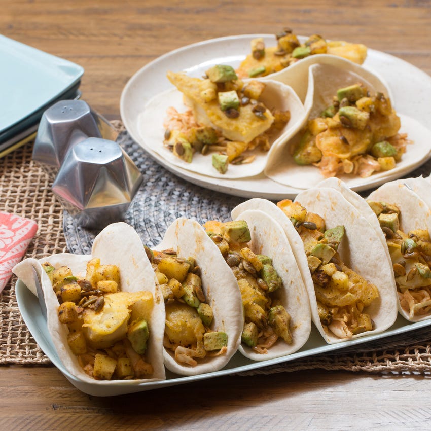 Recipe Crispy Cod & Cabbage Slaw Tacos with Avocado, Pineapple