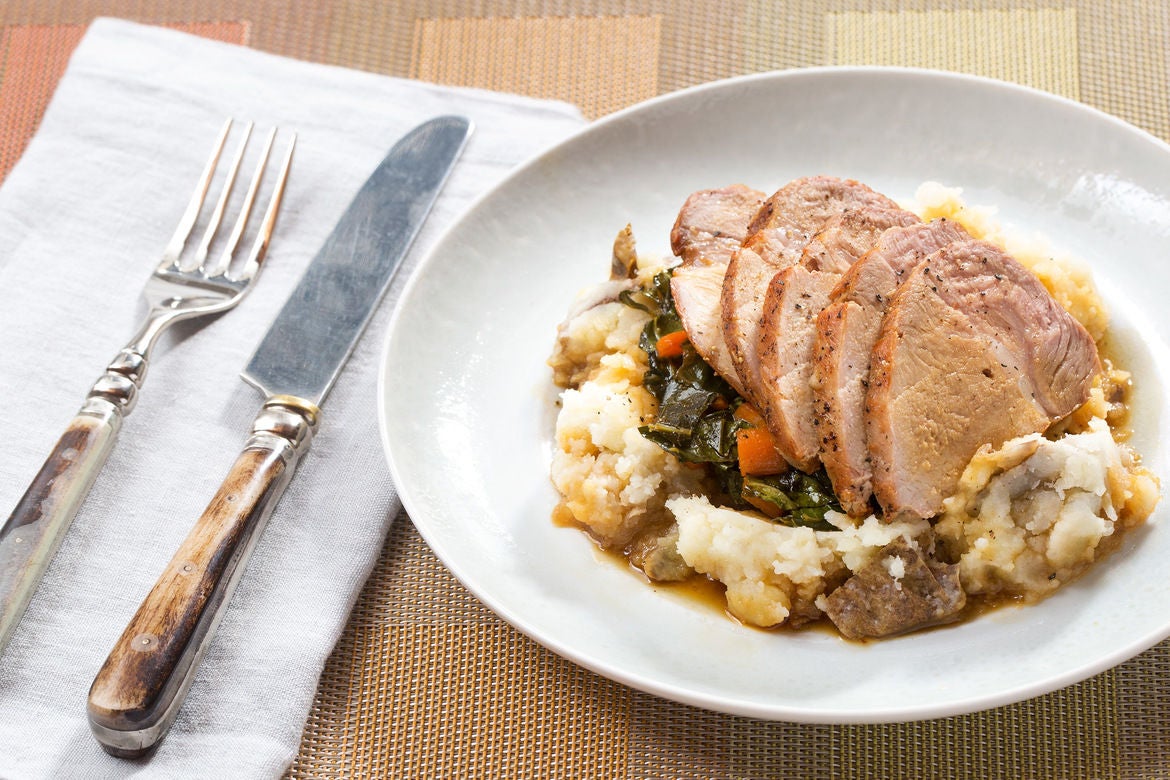 Recipe Roast Pork & Mashed Potato with MolassesStewed Collard Greens