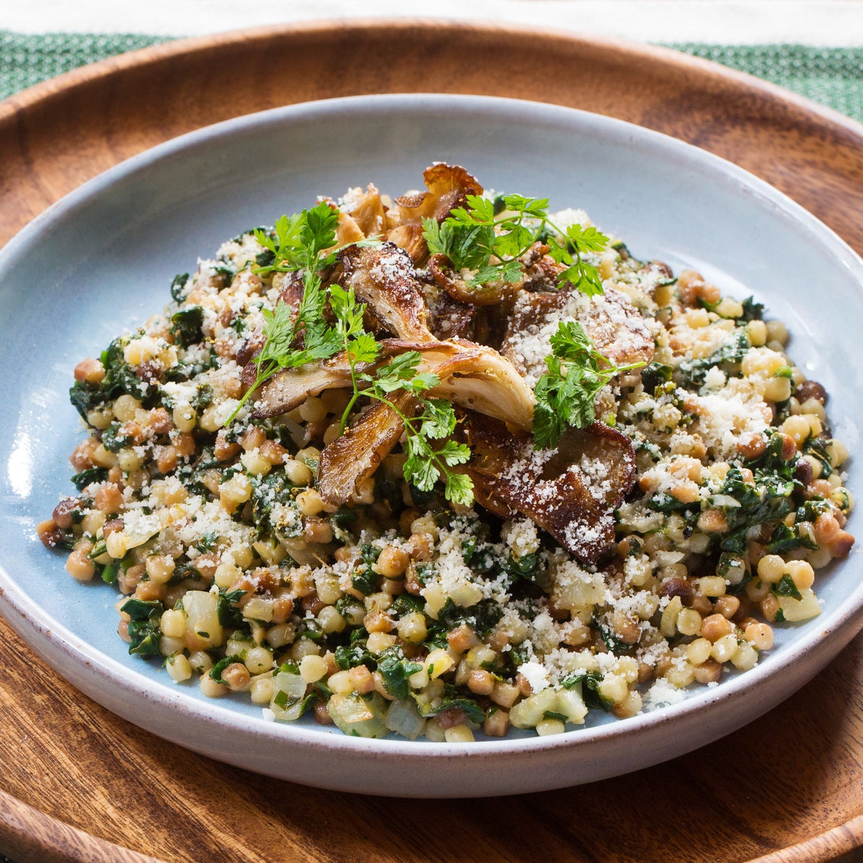 Recipe Spring Fregola Sarda Pasta with Crispy Oyster Mushrooms