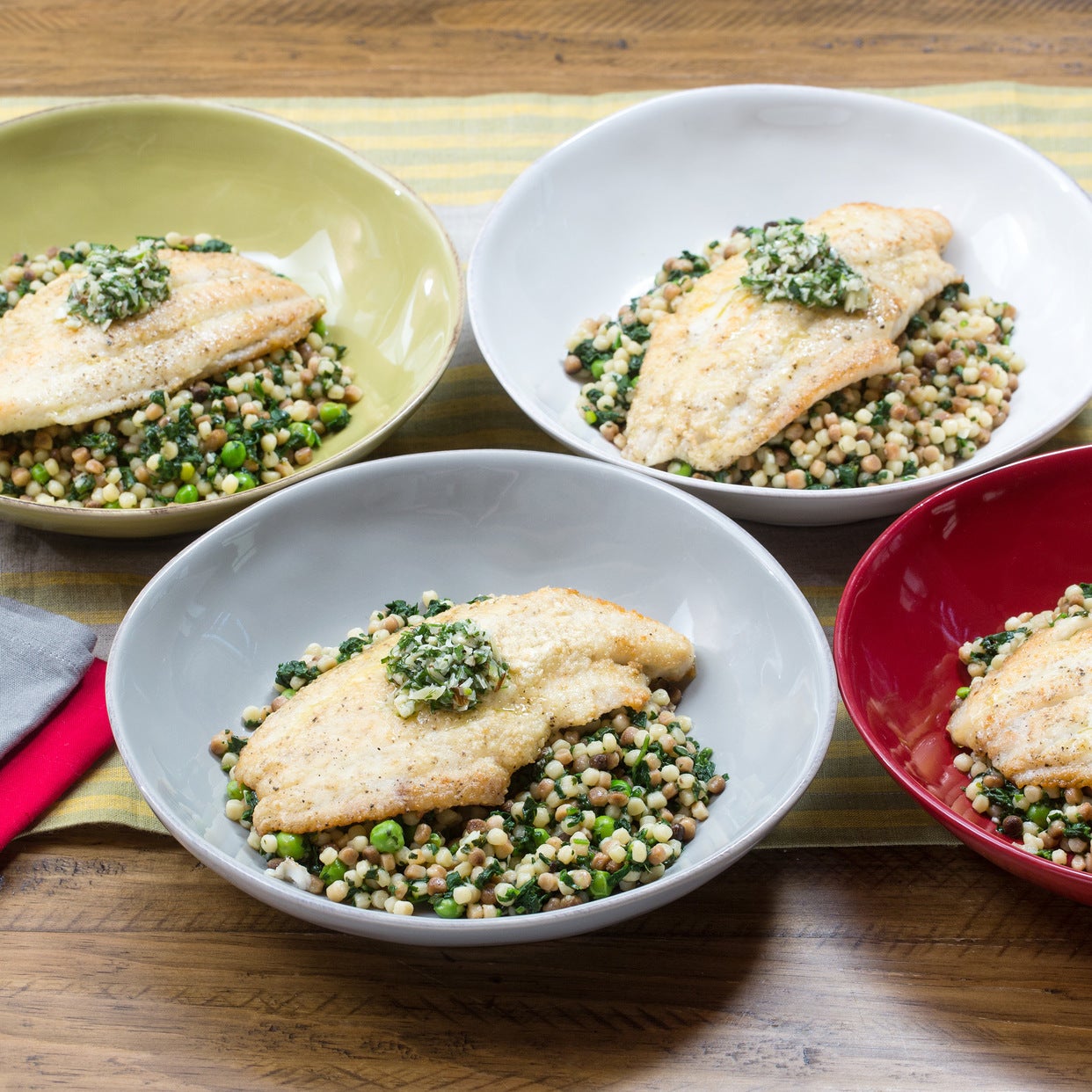 Recipe Crispy Catfish & Fregola Sarda with English Peas & Salsa Verde