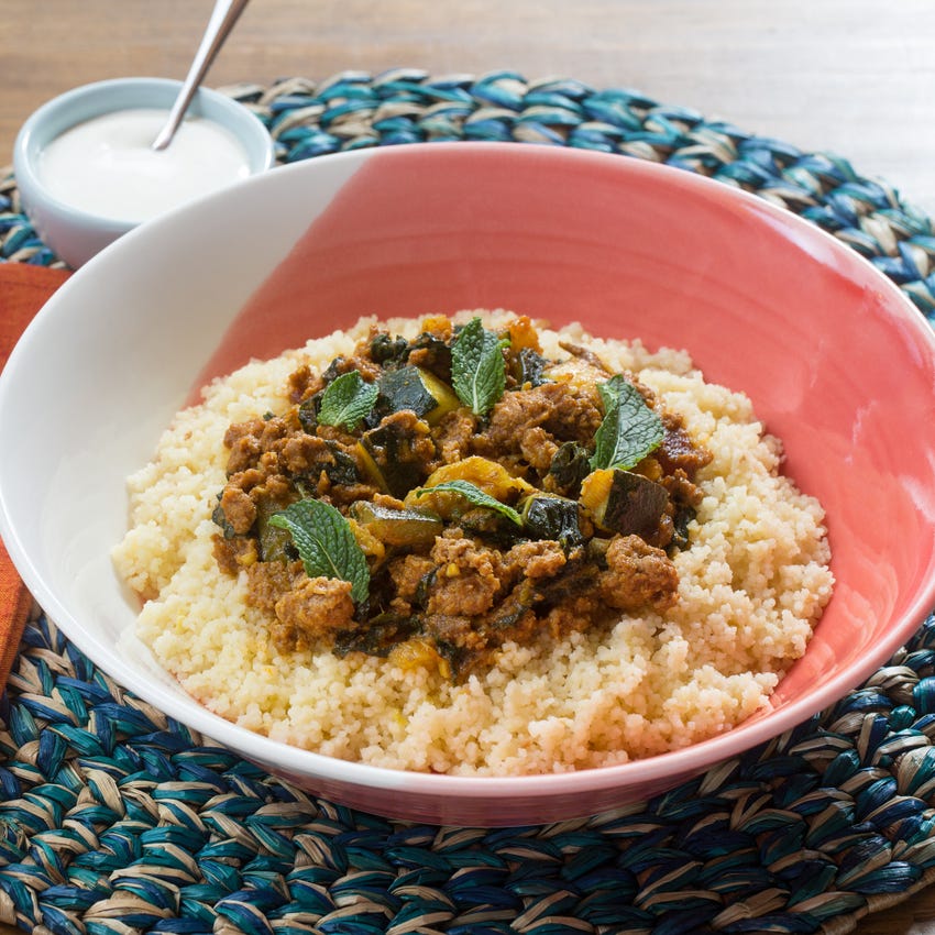 Recipe Spiced Lamb Beef Tagine With Lemon Garlic Couscous Labneh Blue Apron