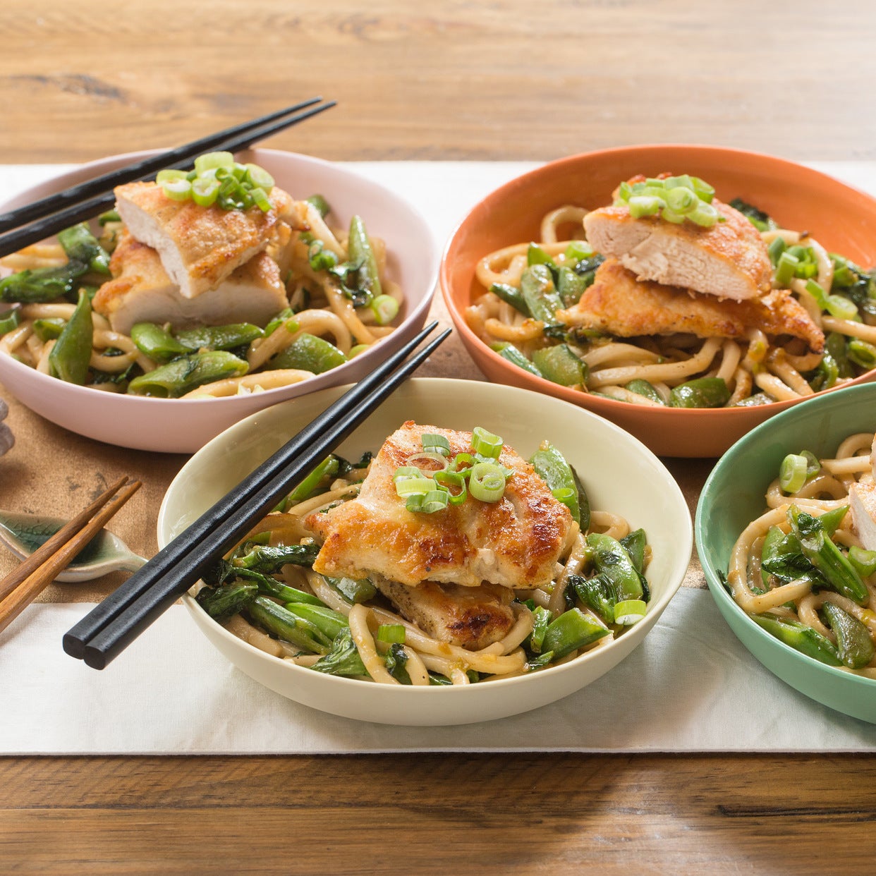 Recipe Seared Chicken & Miso Udon Noodles with Sautéed Sugar Snap Peas