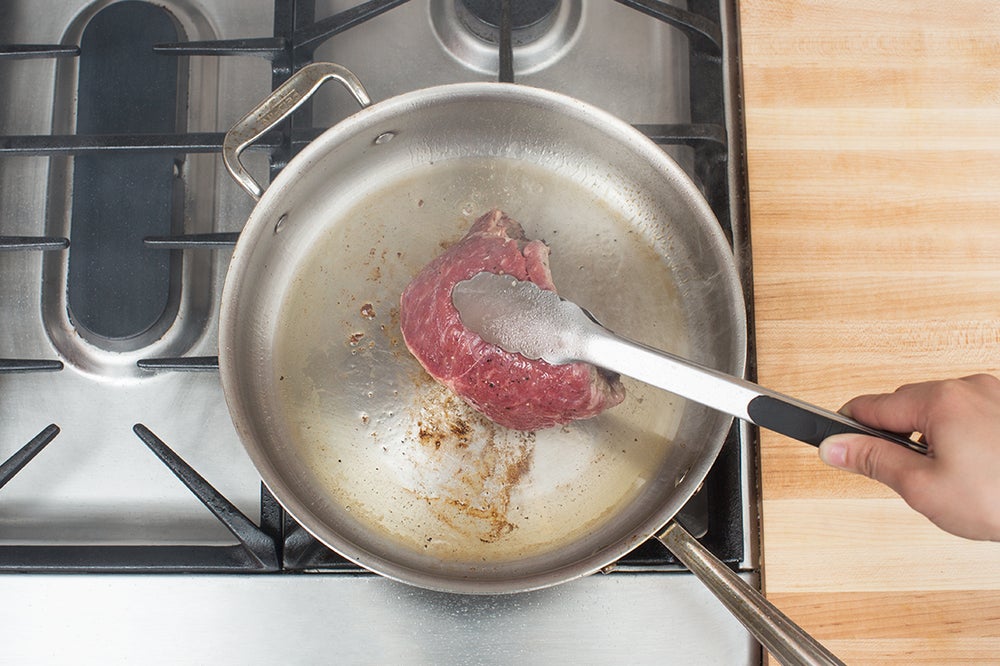 Recipe Seared Steak & Spiced Potato with Sautéed Sugar Snap Peas & TarragonLabneh Sauce Blue