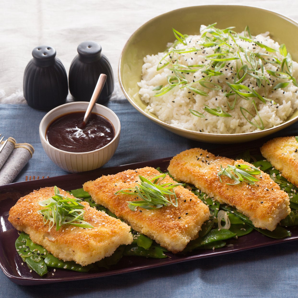 Recipe KatsuStyle Cod with Ginger Rice & Sesame Snow Peas Blue Apron