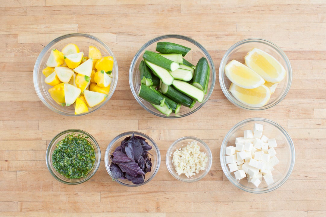 Recipe Baby Squash & Toasted Quinoa with Opal Basil and Marinated Feta