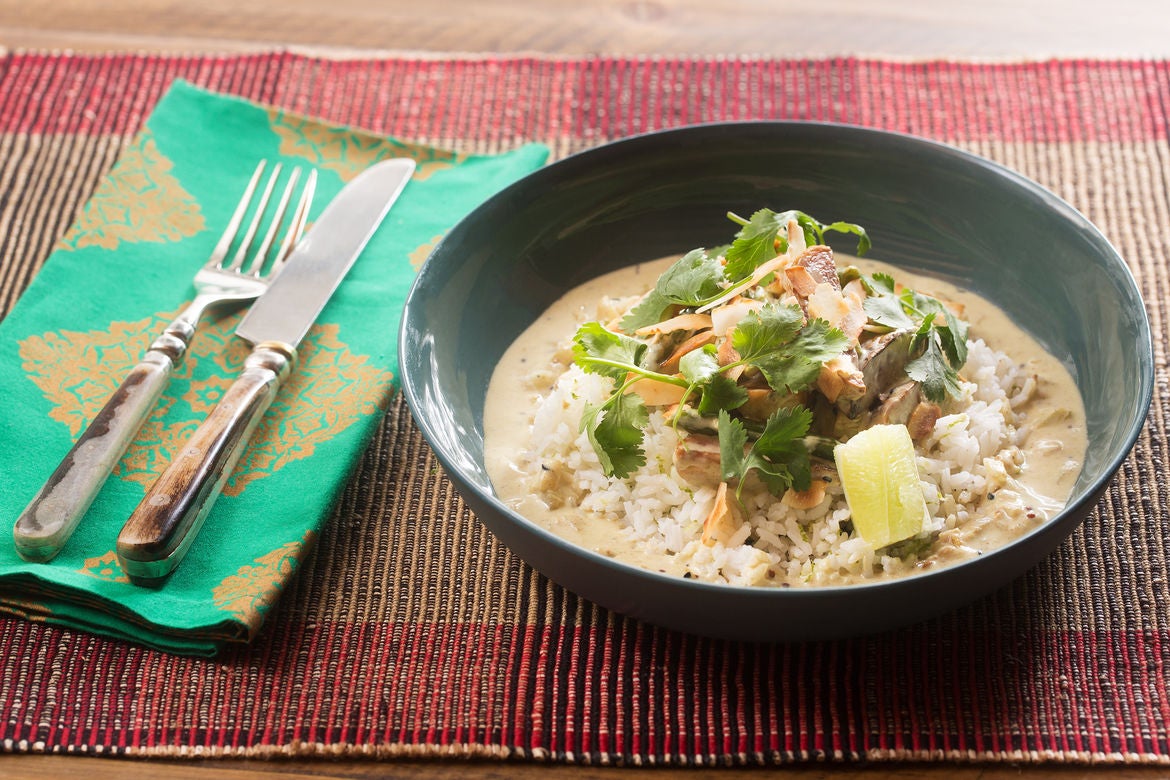 Recipe Green Bean, Fennel & New Potato Curry with Basmati Rice & Toasted Coconut Flakes Blue Recipe Green Bean, Fennel & New Potato Curry with Basmati Rice & Toasted Coconut Flakes Blue