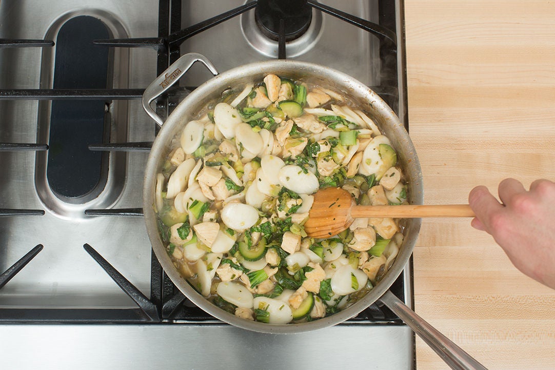 Recipe Spicy Hoisin Chicken & Rice Cakes with Garlic Chives & Baby Bok Choy Blue Apron