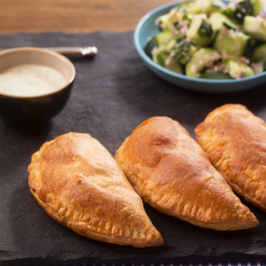 Recipe Corn & Green Bean Empanadas with Cucumber Salad & Creamy Ajo Dipping Sauce Blue Apron