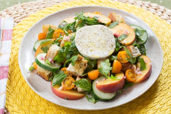 Cherry Tomato & Peach Panzanella with Fresh Mozzarella, Arugula & Basil-image