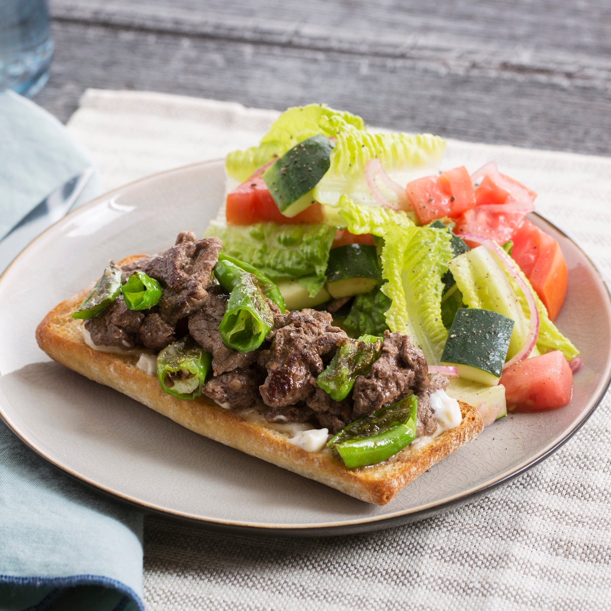 Recipe Beef & Shishito OpenFaced Sandwiches with Tomato, Cucumber