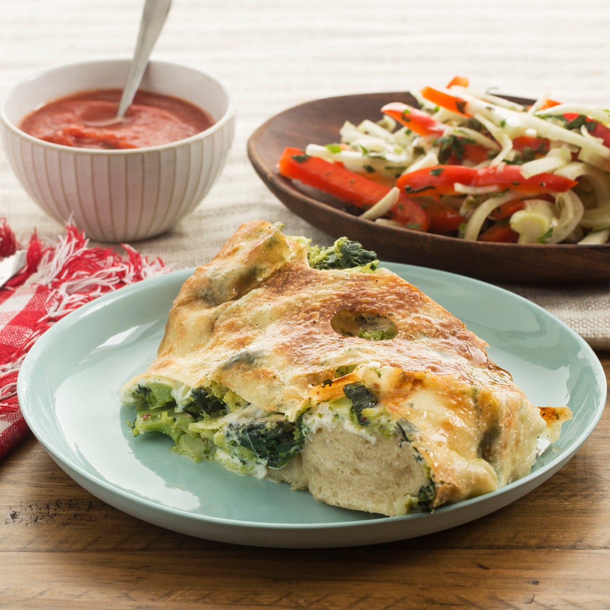 Recipe Broccoli & Spinach Stromboli with FennelBell Pepper Salad