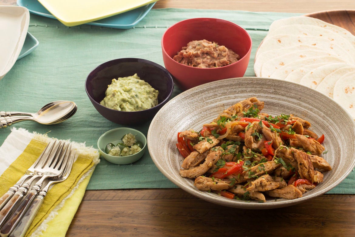 Recipe Chicken Fajitas with Finger Limes, Refried Beans & Creamy