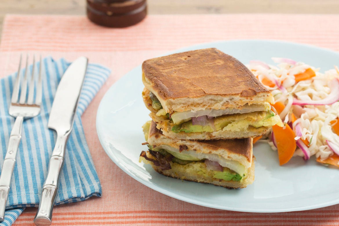 Recipe Avocado Tempura & Kohlrabi Tortas with Atlas Carrot & Cabbage Slaw Blue Apron