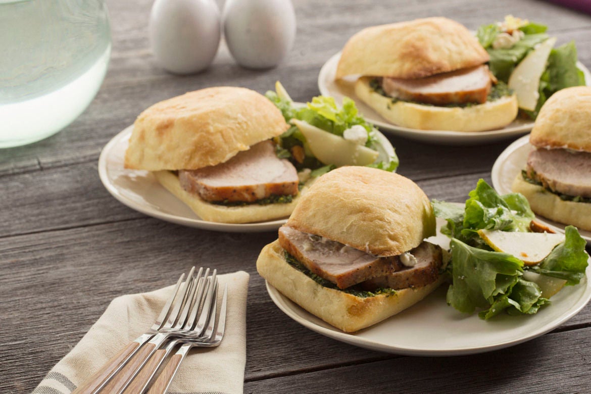 Recipe Roasted Pork & Kale Pesto Sandwiches with Caper Mayonnaise