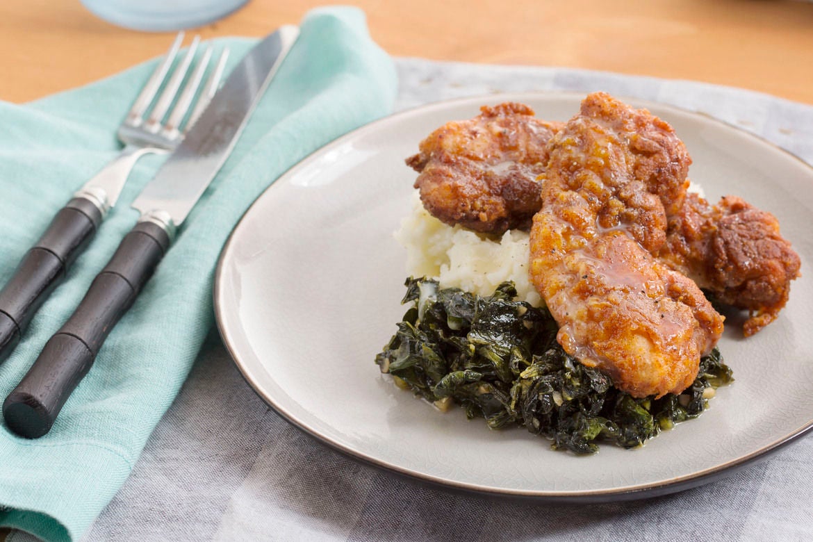 Recipe Southern Fried Chicken with Mashed Potato & Spicy Collard