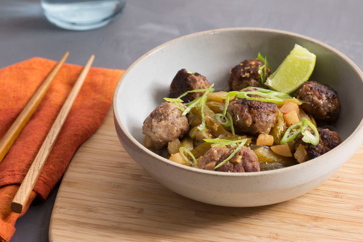 Recipe Vietnamese Meatballs with Sweet Potato Noodles & Daikon Radish