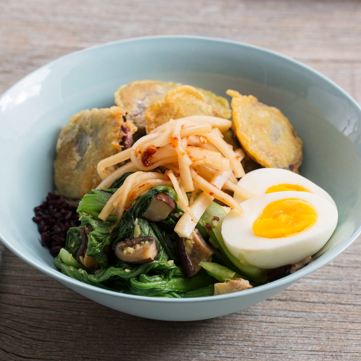 Recipe Japanese Black Rice Bowls with Sweet Potato Tempura & Soft