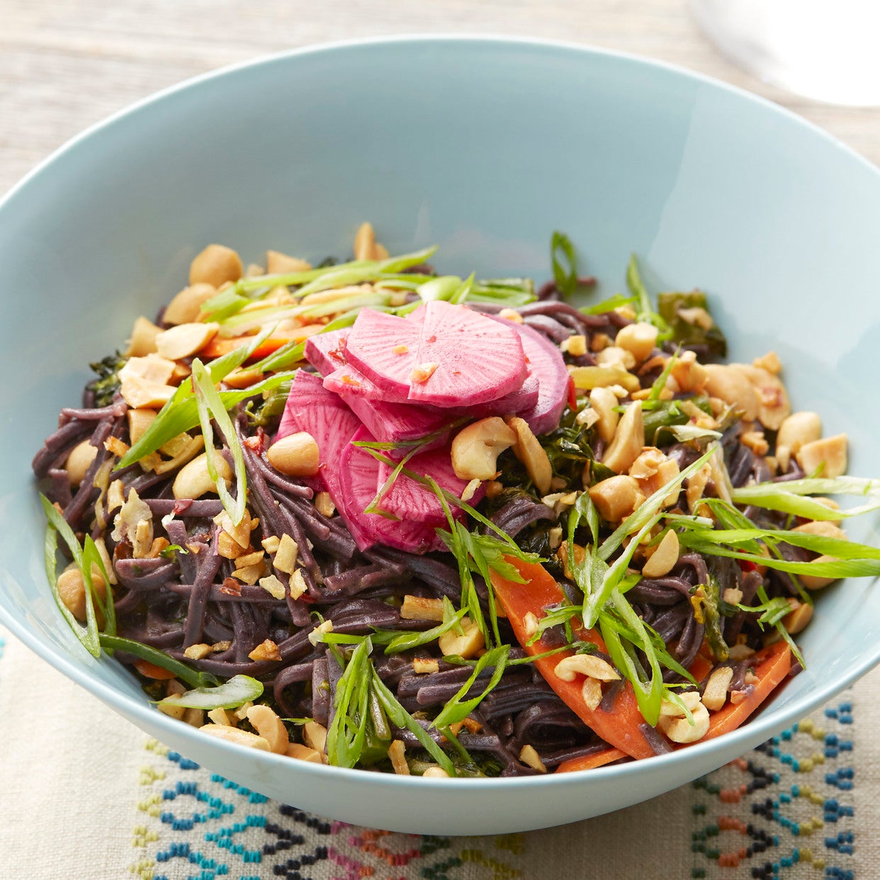 Recipe Spicy Black Rice Noodles with Daikon Radish, Garlic Peanuts
