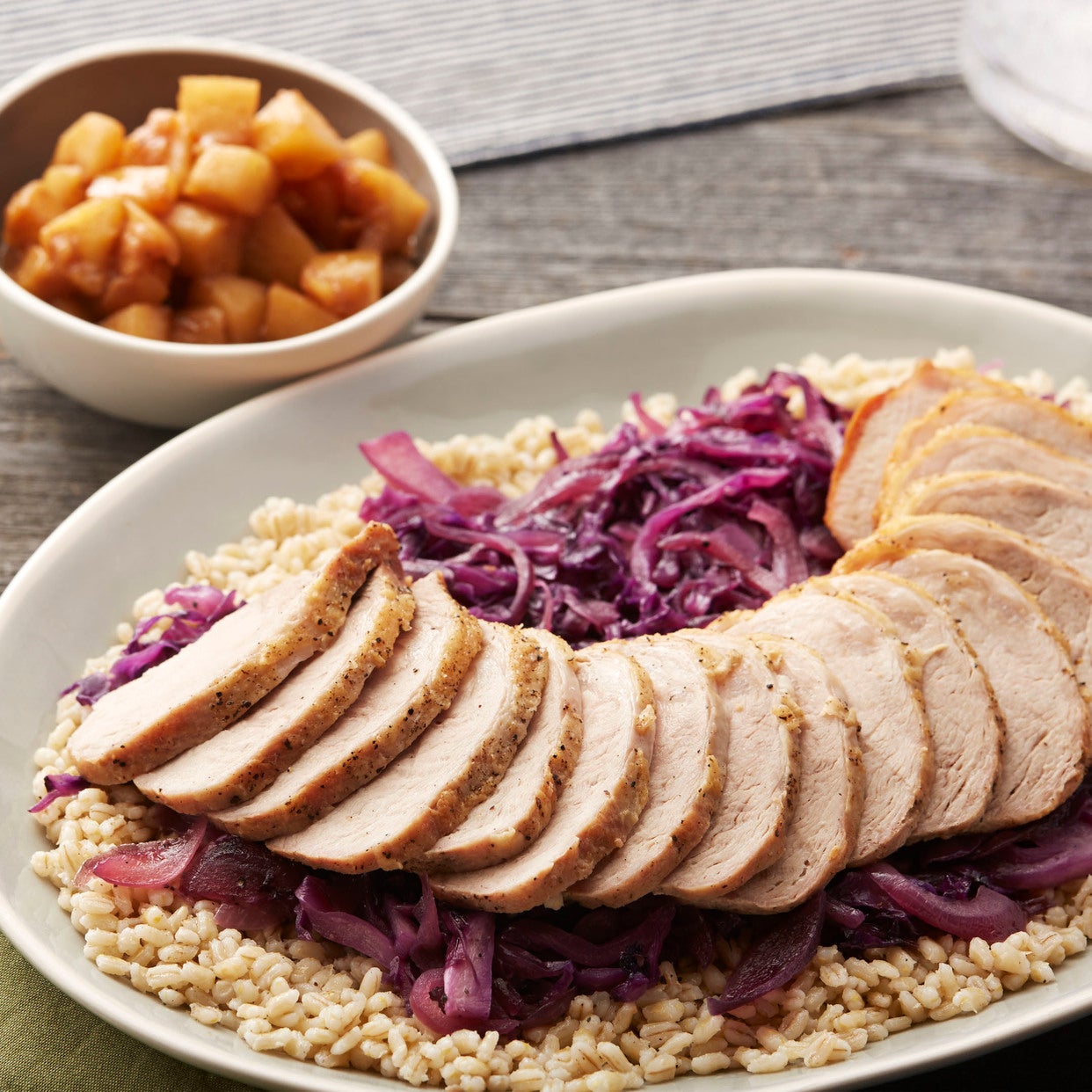 Recipe Roasted Pork & Braised Cabbage with Barley & Glazed Apples
