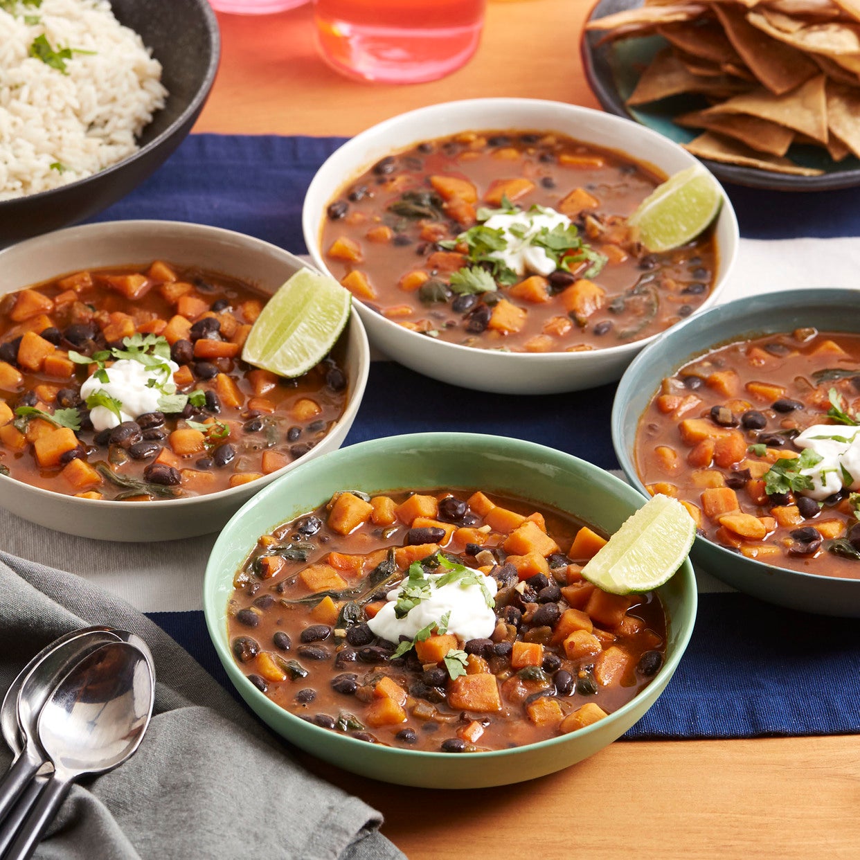 Recipe Black Bean & Sweet Potato Stew with Cilantro Rice & Oven