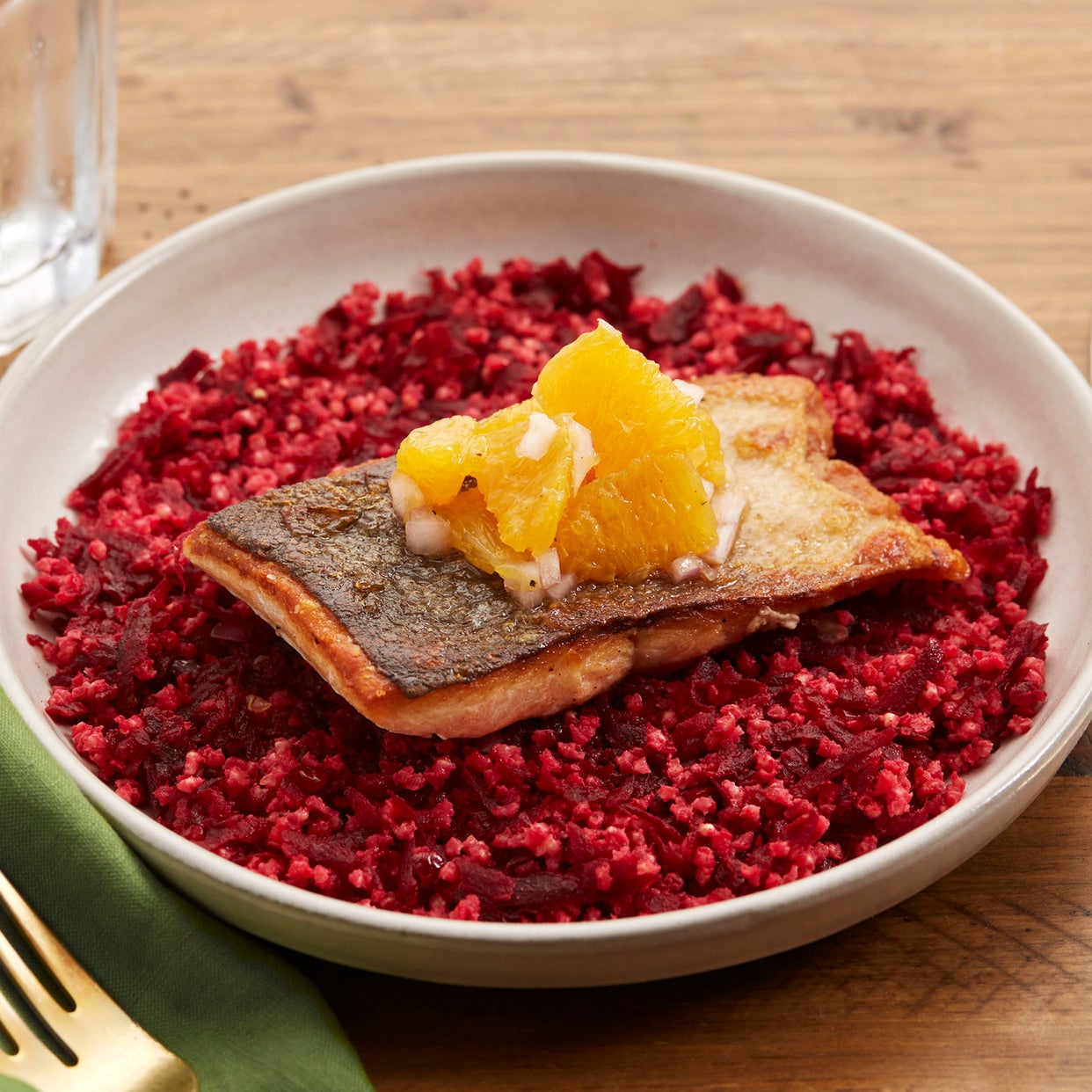 Recipe Seared Salmon with Spicy Beet & Millet Salad Blue Apron