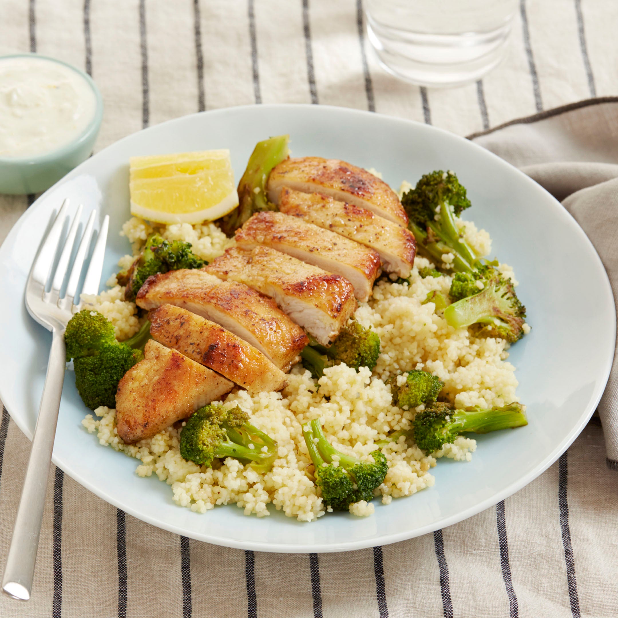 Recipe: Seared Chicken &amp; Couscous with Broccoli &amp; Lemon-Yogurt Sauce ...