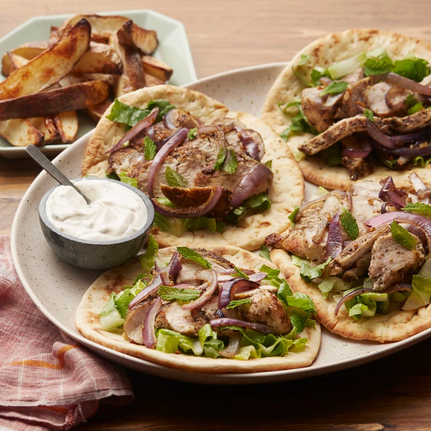 Recipe Za'atar Chicken Souvlaki with TahiniYogurt Sauce & Roasted